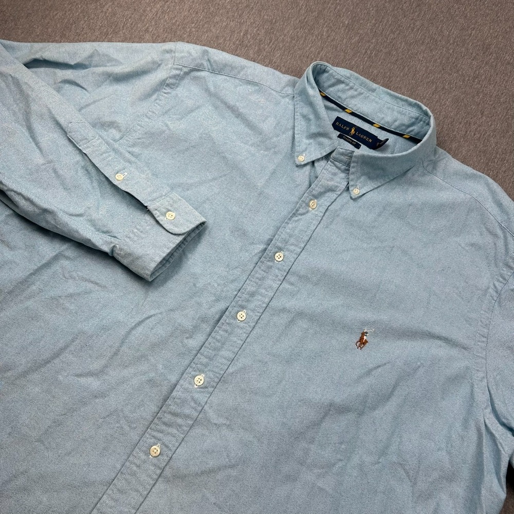 Ralph Lauren Button Down Long Sleeve Shirt Mens 2XB Classic Fit Blue Flesh Pony